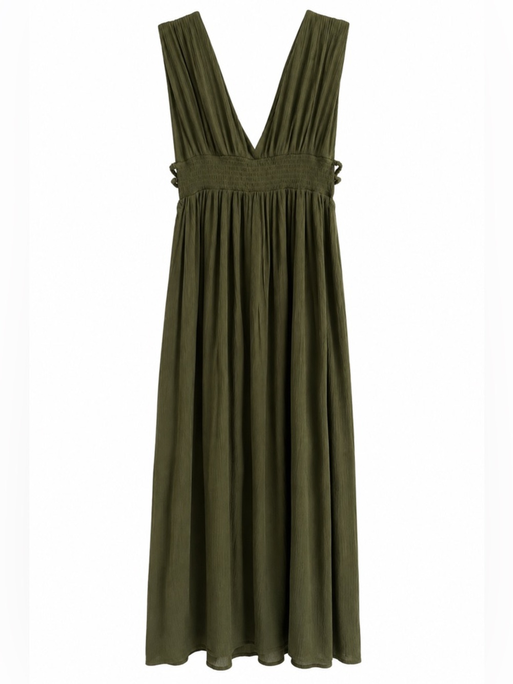 Olive Green V-Neck Maxi Dress